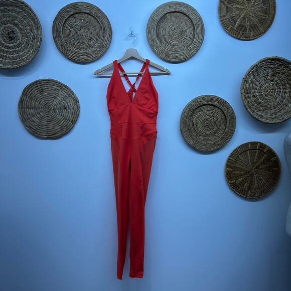 Savage X FENTY Red Hotline Mesh Jumpsuit Athleisure Activewear Medium 8/10 - Picture 2 of 8